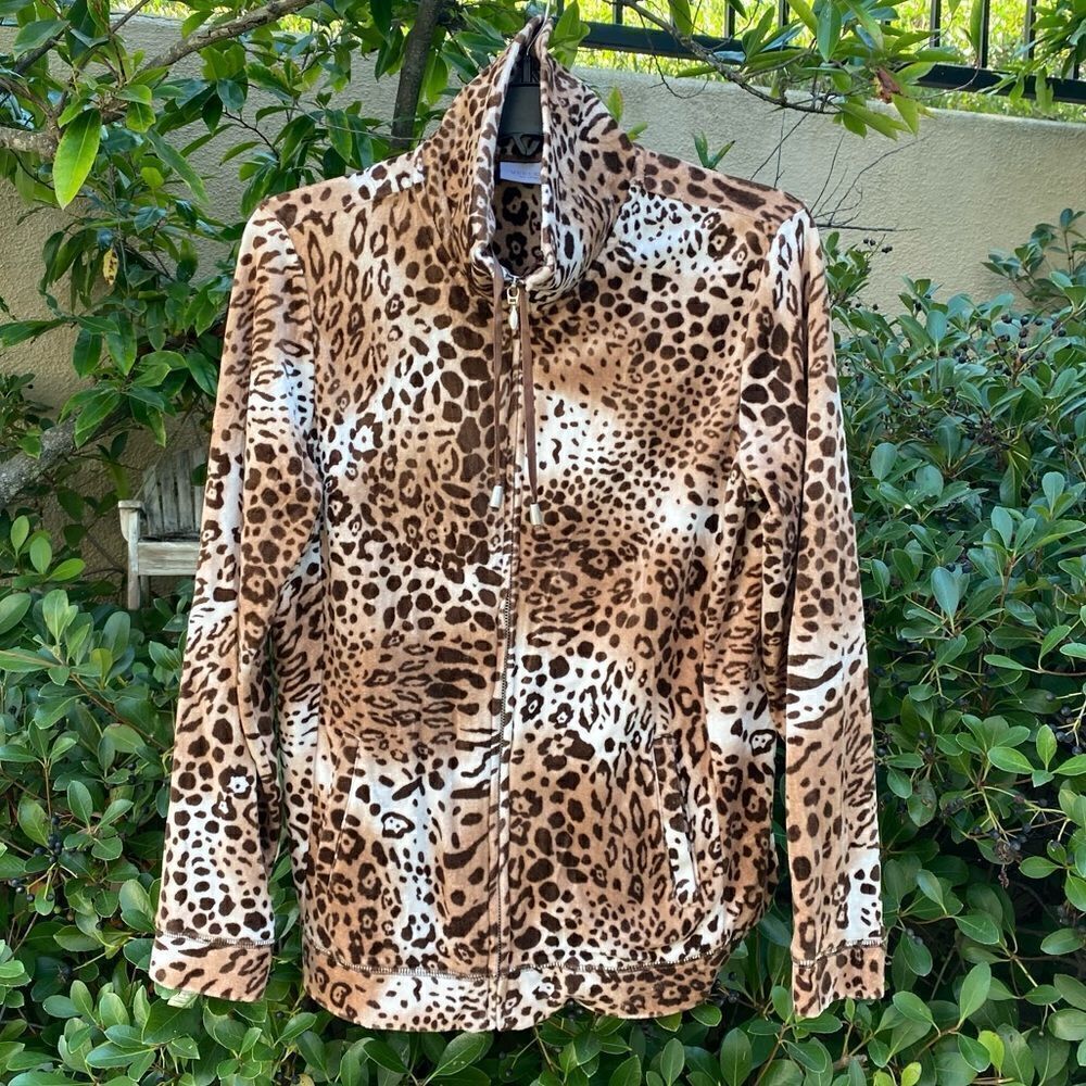 Chico’s Animal Print Zip Up Velour Jacket/Sweatshirt Small/Medium (1) EUC!